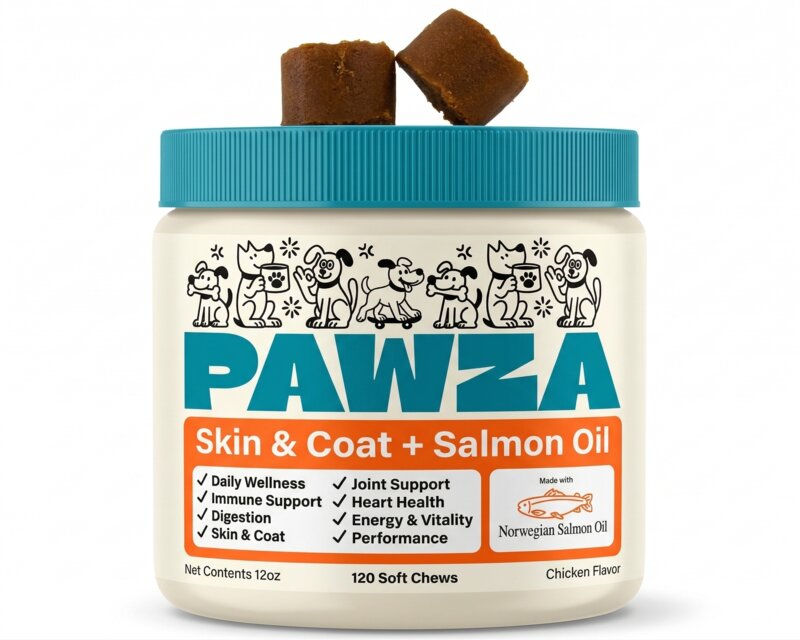 PAWZA Skin & Coat + Salmon Oil bottle