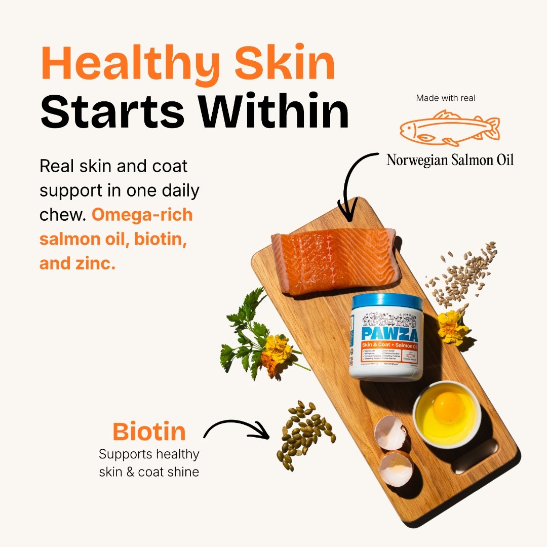 Healthy skin starts within, omega-rich salmon oil, biotin, and zinc